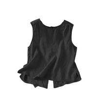 Women's Button-down Round Neck Linen Sleeveless Vest With Two-way Design L juoda