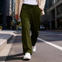 Men's Elastic Waist Drawstring Loose Casual Pants | Comfortable Relaxed-Fit Trousers For Daily & Weekend Wear L armijos žalia spalva