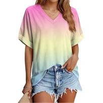 Women's Fashion Casual Everyday Versatile Gradient Print Slim-Fit Summer Short-Sleeve Top L armijos žalia spalva