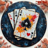 Vintage Poker Set Aluminum Wall Decor x inch SprayPainted Round Plaque for Bar Game Room 20x30cm（7.8x11.8inch）