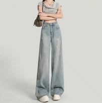 Skin Friendly Womens Straight Jeans Comfortable Leisure Baggy Denim Pants Low Rise Casual Streetwear Pocket Jeans XXS mėlyna