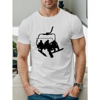 Snowboarding Figure Silhouette Print Men's Crew Neck Short Sleeve T-shirt, Trendy Tees, Casual Comfortable Versatile Top For Summer, Outdoor Sports S balta