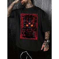 European sizes Cyberpunk Japanese Hannya Oni Mask with Mechanical Texture & Flame Print T-Shirt, a One-of-a-Kind Edgy Pick for Cyber-Japanese Lovers S juoda