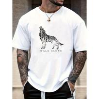 Men's Wolf Graphic Casual T-Shirt - Summer Short Sleeve Round Neck Tee with  WALK ALONE  Print, Regular Fit for Casual Attire, Wolf T Shirt S balta