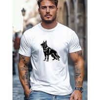 Men'S T-Shirt, Comfortable And Versatile, Easy And Clean, Featuring a White German Shepherd Design for Summer Casual Wear with a Round Neck, Plus Size S balta