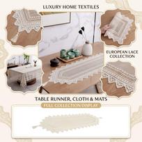 Lace Tablecloth with Cutwork Pattern, European Table Runner and Placemats Set for Dining Table One Size balta