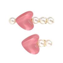 Hairpin Stable Non-damaging Hair Clip with High-gloss Imitation Pearls Pink Jelly Heart Design rožinė