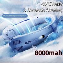 8000mAh Electric Hanging Neck Fan Portable Bladeless Mini Rechargeable Mute LED Digital Display Air Cooler For Outdoor pilka spalva
