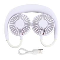 Portable Mini Neckband Fan Double Desktop USB Rechargeable 3‑Speed Lazy Neck Hanging Style balta