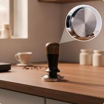 53mm Espresso Tamper with Walnut Wood Top Spiral Flat Base Stainless Steel for Home