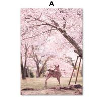 Japan Sakura Fuji Mountain Deer Building Wall Art Canvas Painting Nordic Posters And Prints Wall Pictures For Living Room Decor 21cm×30cm NoFrame