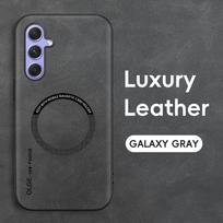 Luxury Leather Magnetic Case for Samsung Galaxy A55 5G A35 A54 A34 A14 A24 A53 A33 A13 A52S A32 A12 A51 Sheepskin Silicone Cover A51 pilka spalva