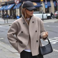 Autumn And Winter Models Retro Brown Tweed Jacket Women's V-neck Commuter Warm Jacket L ruda