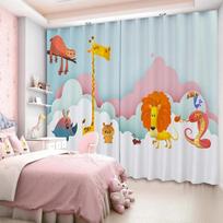 Cute Cartoon Green Forest Wildlife Thick Blackout Curtain Bedroom Living Room Window High Shading Drape 2 Pieces New Pattern W55 X H120cm X 2&HOOK