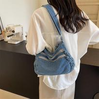 Korean Style High-Value Denim Tote & Crossbody Bag for Fall/Winter – Casual College Fashion šviesiai mėlyna spalva