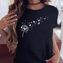 New Dandelion Printed Women's T-shirt Cartoon Pattern Printed Black Women's T-shirt Casual Women's Shirt Fun T-shirt XS