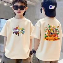 Cute casual and fashionable children's clothing Roblox printed round short sleeves 150