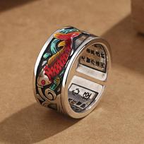 New Retro Ethnic Style Enamel Carp Ring Female Personality Opening Adjustable Fashion All-match Jewelry resizable