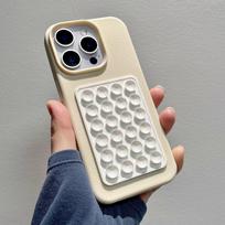 Luxury Silicone Litchi Texture Case For iPhone 17 16 15 14 13 12 11 Pro Max XR X XS Plus 3D Suction Cup Airbag Shockproof Cover For iPhone 16 Pro Max&Silicon balta