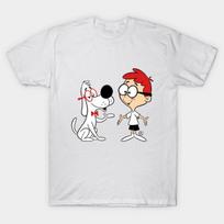 Men Black Print T-shirt Mr. Peabody And Sherman No-Cut Transfer Paper Print Cotton Tshirt 3XL balta