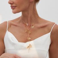 Niche Design Ginkgo Biloba Leaf Long Necklace, Sweet And Cool Metal Y-Shaped Chain Necklace For Women