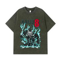 275 GSM Washed T-shirts 100% Cotton Kaiju No 8 V5 Print Unisex Heavy Cotton T Shirt S armijos žalia spalva