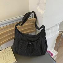 Grid Crossbody Shoulder Bag,Korean Drawstring Nyl Women Sling Bag,Large Capacity Checkered Stripe Student Commuter School Bag 33x11x23cm juoda