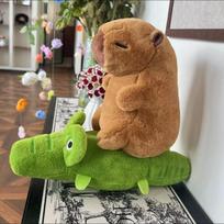 25cm Kawaii Simulation Capybara Plush Toys Kapibala Rides A Goose and A Crocodile Stuffed Animals Toys for Kids Birthday Gifts 25cm