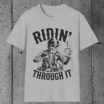 Vintage Skeleton Biker T-Shirt: Caffeine & Freedom, Ring-Spun Cotton 2XL