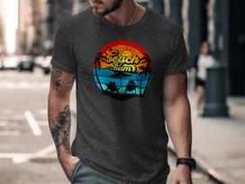 Beach Bum Retro Sunset T-Shirt | Tropical Vacation Palm Tree Graphic Tee S