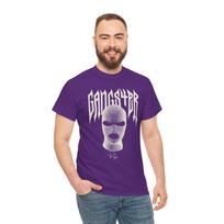 Men's and Women's T-shirts GANGSTER Purple Streetwear T-Shirt with Bold Mask Graphic and Mafia Signature XL