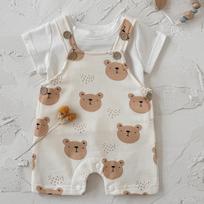 Korean Style Baby Onesie: Bear Print Short Sleeve Romper with Snap Crotch 73cm/6-9 Months abrikosas