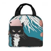 Sakura Mount Fuji And Cat Insulated Lunch Bag for Kids School Cooler Thermal Food Box Tote Portable Lunch Boxes Container One Size