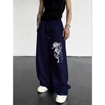 Men's Dragon Print Drawstring Sports Pants Regular Casual and Comfortable Running Pants Classic Multifunctional Sports Pants S