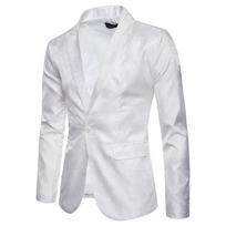 Vyriškas tamsiai mėlynas paisley žakardo švarkas, slim fit, satino smokingo švarkas M balta