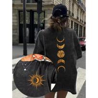 Fashion Sun Moon Stars Boho Chic Men Women's Vintage Washed T Shirt Y2k Streetwear Cotton Oversize Tee Top Summer S