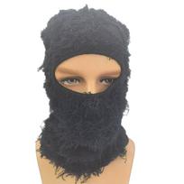Grassy Knit Balaclava Ski Mask  Designer Winter Knit Full Face Cover Custom Logo Distressed Ski Mask Balaclava juoda