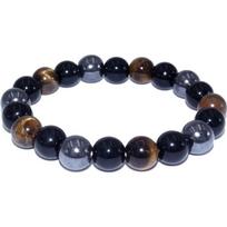 Bracelet triple protection oeil de tigre, obsidienne, hématite - CIMORAL - Boules 10 mm - Taille 18 cm