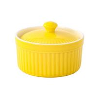 Miniature Covered Porcelain Ramekin Oven Safe Pottery Bowl For Daily Cooking And Meal Preparation geltona