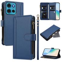 Compatible For Motorola Moto G75 5G Leather Case 9 Card Slots Zipper Wallet Stand Phone Cover with Wrist Strap juoda