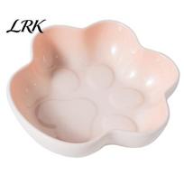 Cat Dog Slow Feeder Paw Shape Ceramic Bowl for Cats, Anti-Whisker Fatigue Kitten Food Pet Water Dish, Microwave Dishwasher Safe Wide Shallow rožinė