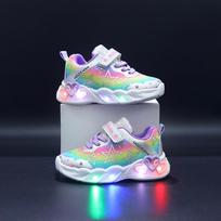 Girls' Luminous LED Light-up Rainbow Star Velcro Sports Shoes: Breathable Spring/Autumn Shoes Sizes 21-25 (5 pairs) violetinė