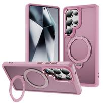 case for Samsung S26 S25 S24 S23 plus ultra 360 pivot rotating bracket magnetic phone case With Holder Kickstand Shock Proof Galaxy S26 rožinė