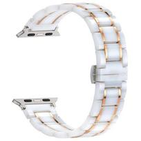 Bracelet Apple Watch - MY-MONTRE - Céramique blanche insert or rose - Fermoir papillon - Compatible 38/40/41/42/44/45/49mm balta