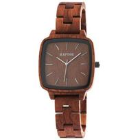 Montre - RAPTOR - Angry - Boîtier bois noyer carré 36 mm - Bracelet acier marron 16 mm - Mouvement Quartz Miyota 2035 ruda