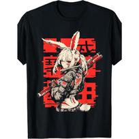 Men's Cyberpunk Anime Rabbit T-Shirt - Streetwear with Rabbit Character Print , Loose Fit Round Neck Casual Shirt for Summer Outfits, Machine Washable S juoda