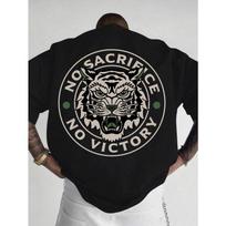 Men's Pure Short-Sleeve T-Shirt with Tiger Print &  No Sacrifice No Victory  Slogan - Lightweight Breathable Round Neck Casual Top Suitable for Summer S juoda