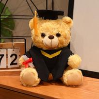 Graduation Sitting Brown Teddy Bear Doll Stuffed Gown Dressed Doctor Bachelor Cartoon Animal Black Red Blue Pink Plushie Gift 25cm