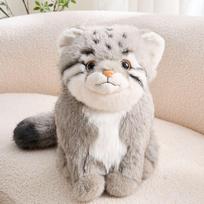Realistic Pallas Cat Plush Toy Stuffed Animal Doll Soft Fluffy Wild Cat Plushie Home Decor Birthday Gift for Animal Collectors 18cm gray
