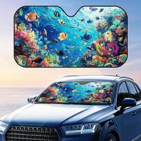 Sea World Fishes Sun Visor Reusable Aluminum Foil UV Protector Heat Three-layer Insulation Windshield Sunshades